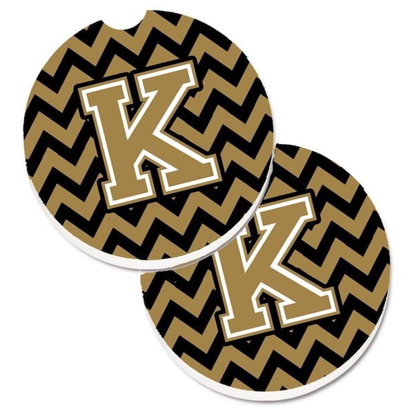 Carolines Treasures Letter K Chevron Black and Gold Cup Holder Car Coaster, PK2 CJ1050-KCARC - main